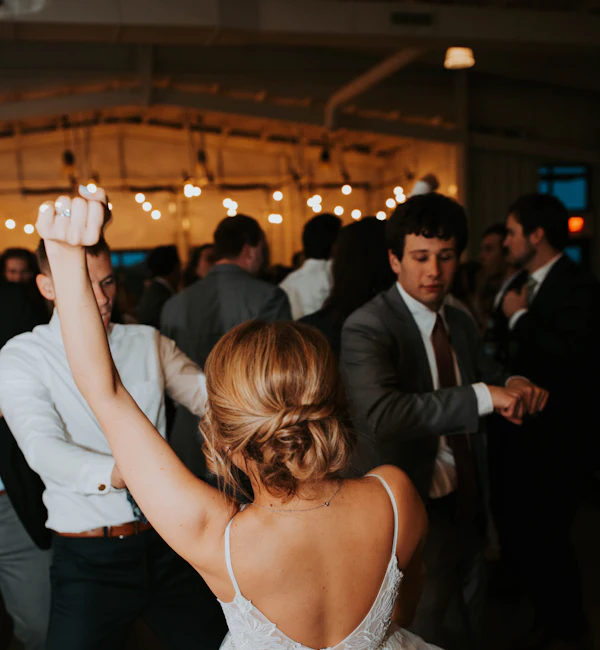 Guests dancing at a wedding reception