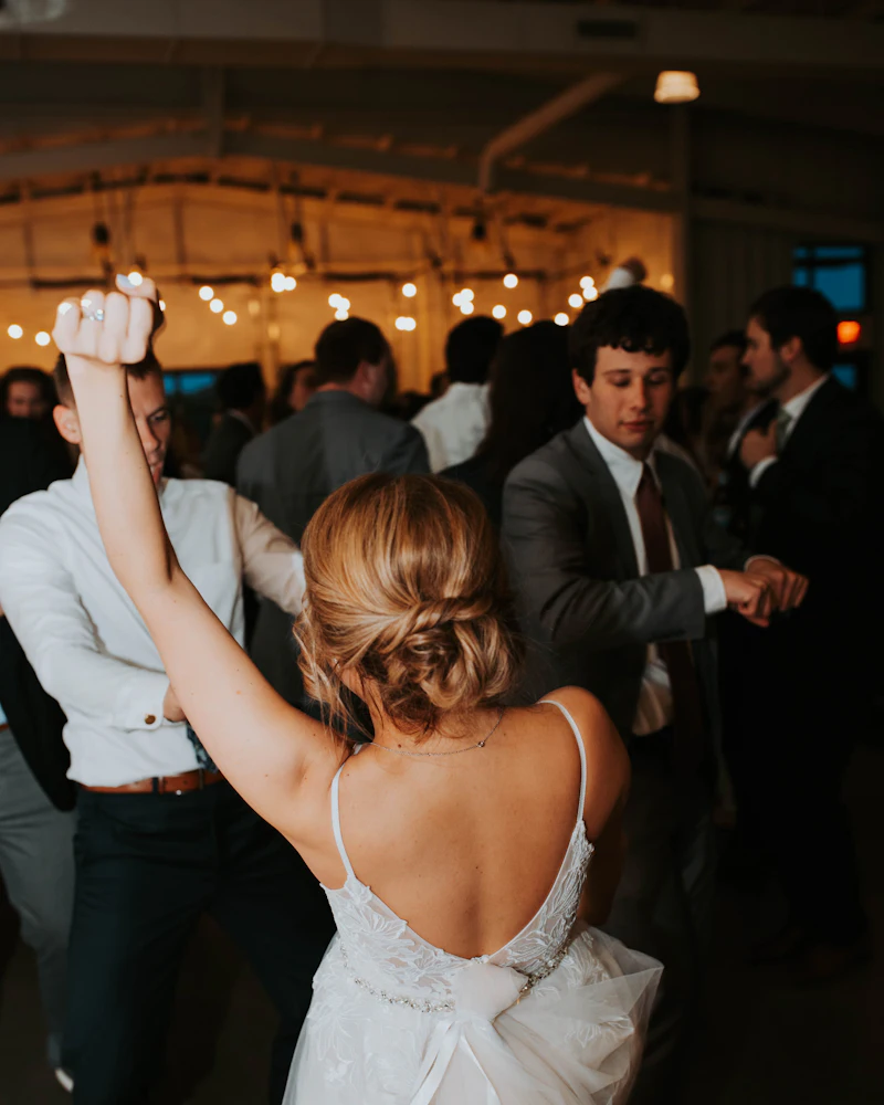 Guests dancing at a wedding reception